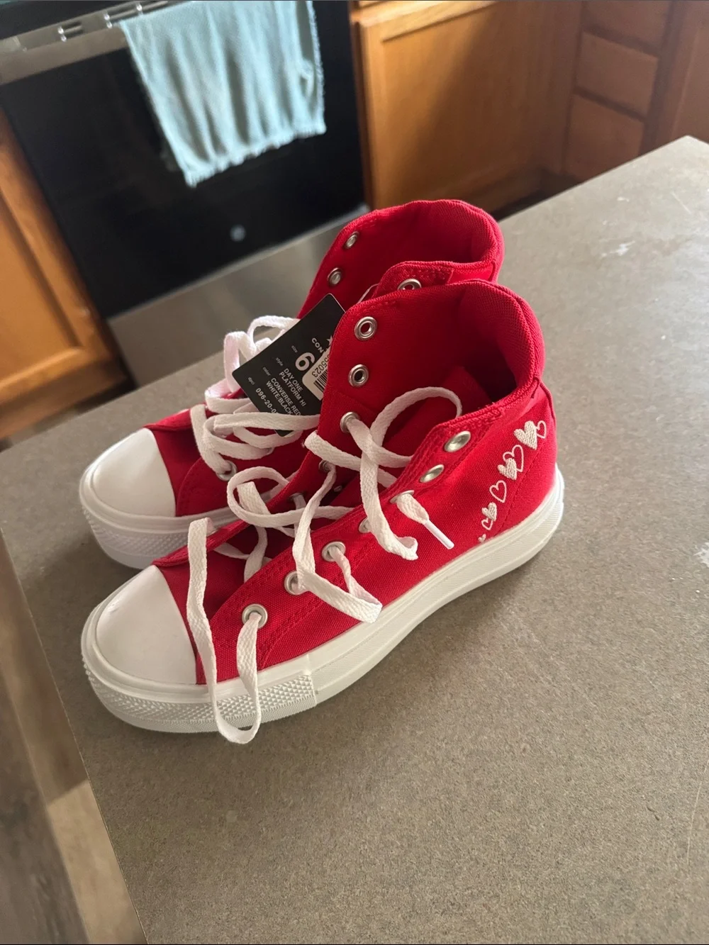 Converse Kids Red High-Top Canvas Sneakers with White Hearts